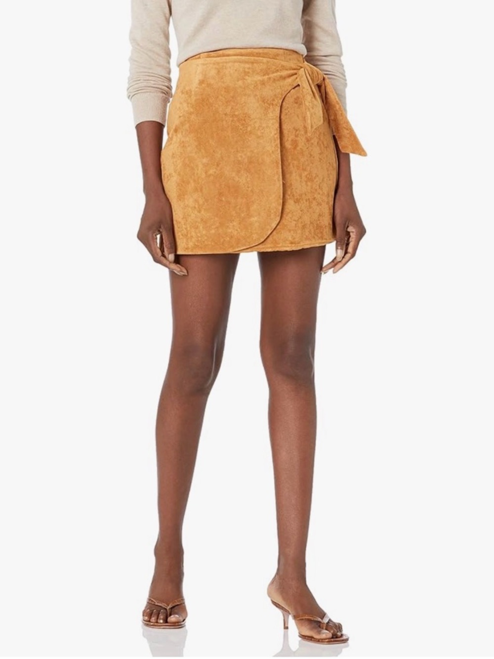 Blank NYC Camel Tie-Wrap Suede Mini Skirt